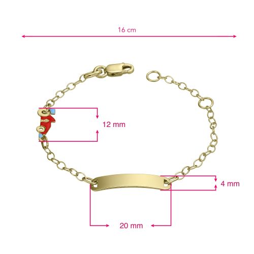 Barn armband i gult guld med röd bil (16 cm)