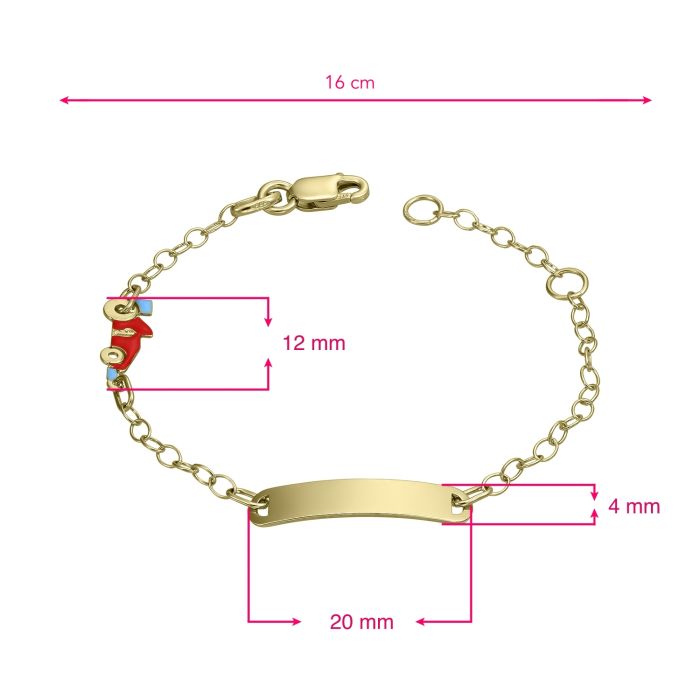 Barn armband i gult guld med röd bil (16 cm)